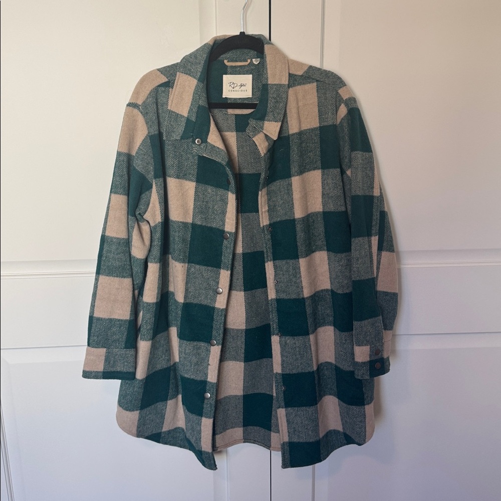 RD Style Teal and Beige Plaid Jacket